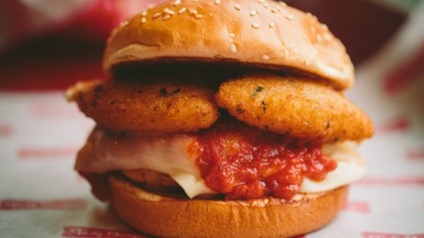 The Chicky Chicky Parm Parm is topped with fried and melted mozzarella and tomato sauce, (Photo: Tasty Burger/Twitter)