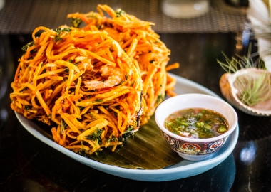 Bad Saint's ukoy made with freshwater shrimp, sweet potato and cilantro was 50 times more delicious than a Bloomin' Onion according to Bon Appétit's Andrew Knowlton. (Photo: Farrah Seiky/Bad Saint)