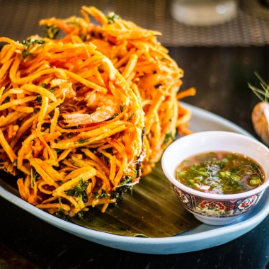 Bad Saint's ukoy made with freshwater shrimp, sweet potato and cilantro was 50 times more delicious than a Bloomin' Onion according to Bon Appétit's Andrew Knowlton. (Photo: Farrah Seiky/Bad Saint)
