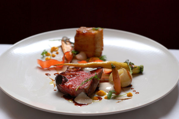 1789 Restaurant introduced a new tasting menu when it reopened that includes this rib-eye with mille-feuille potato, mushroom puree, bone marrow flan and carrots. (Photo: 1789 Restaurant)