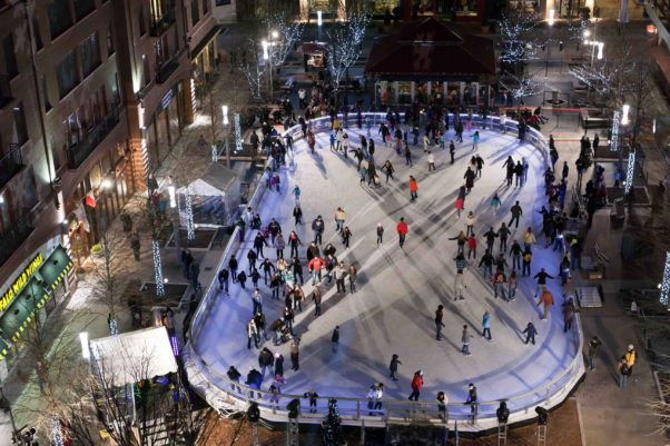 Rockville Town Square's ice rink is the largest in Montgomery County.  (Photo: Bethesda Magazine)