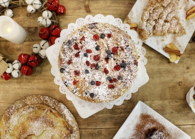 Alpa Piehouse near Farragut Square offers savory and sweet Greek pies including a milk pie (lower left), apple croissant cake (middle) and apple pie (top right). (Photo: Jai Williams)
