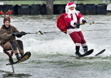 Santa and one of his reindeer waterski in the Potomac River in Alexandria. (Photo: Getty Images)