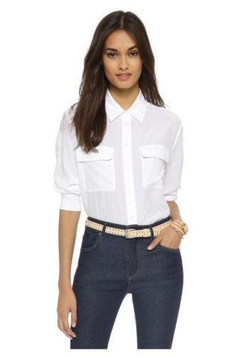 The key to having infinite work outfit choices is in a fantastic collection of tops and dresses like this Equipment white signature blouse. (Photo: Equipment)