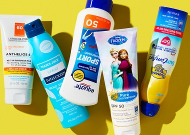 The highest-rated sunscreens in Consumer Reports' test are pictures from left to right. (Photo: Dan Saelinger/Consumer Reports)