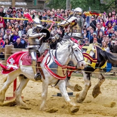 Knights joust at the Maryland Reniassance Festival near Annapolis, which is open weekends through Oct. 22. (Photo: Donna Headlee)