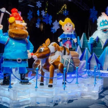Ice! at the Gaylord National featuers Rudolph the Red-Nosed Reindeer carved in life-sized blocks of ice. (Photo: Gaylord National)