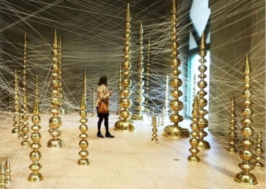 Terminal at the Freer|Sackler Galleries featues brass towers connected by thread. (Photo; golightly/Instagram)