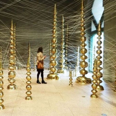 Terminal at the Freer|Sackler Galleries featues brass towers connected by thread. (Photo; golightly/Instagram)