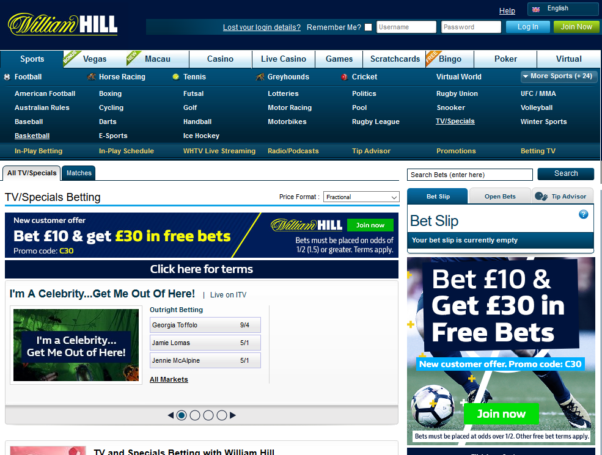 Click here for all TV/specials betting at William Hill Online. (Screenshot: William Hill)