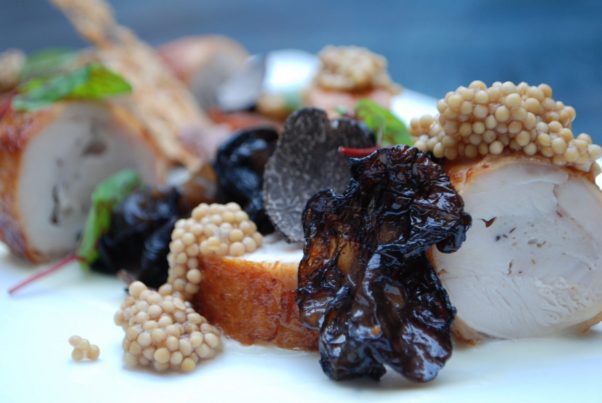 Chicken Ballontine with black truffle soubise and locally foraged wood ear mushroom. (Photo: Bourbon Steak)