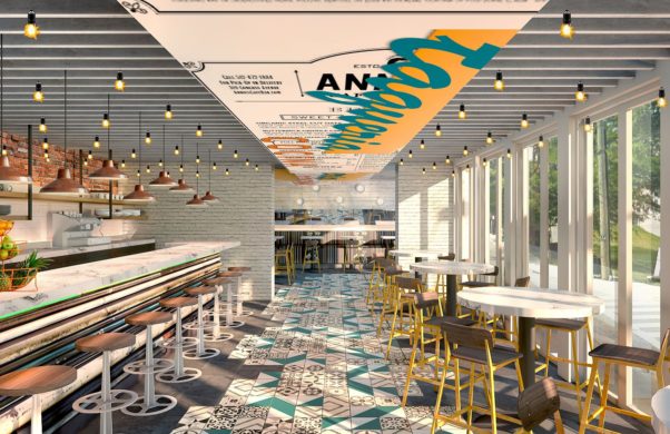 An architect's rendering of the inside of Tacos, Tortas & Tequila opening next month in Silver Spring. (Rendering: HapstakDemetriou+)