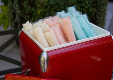 Bourbon Steak's boozy freeze pops come in three flavors -- tropical, blue and pink. (Photo: Bourbon Steak)