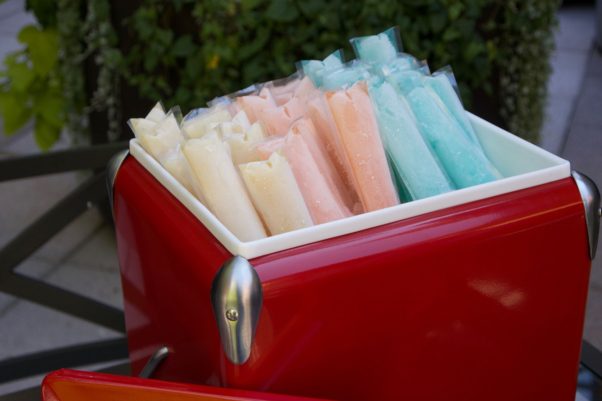 Bourbon Steak's boozy freeze pops come in three flavors -- tropical, blue and pink. (Photo: Bourbon Steak)
