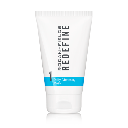 A white tube with black letters and a blue band of Rodan & Fields’ Redefine Daily Cleansing Mask. (Photo: Rodan & Fields)