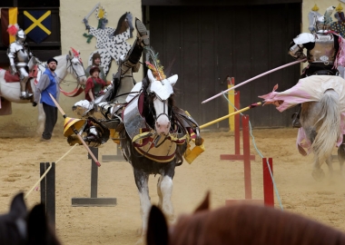 A jouster falling off his horse. (Photo: Maryland Renaissance Festival)