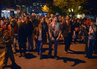 A crowd of zombies marching through Silver Spirng. (Photo: Bill O'Leary/Washington Post)