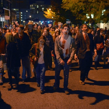 A crowd of zombies marching through Silver Spirng. (Photo: Bill O'Leary/Washington Post)