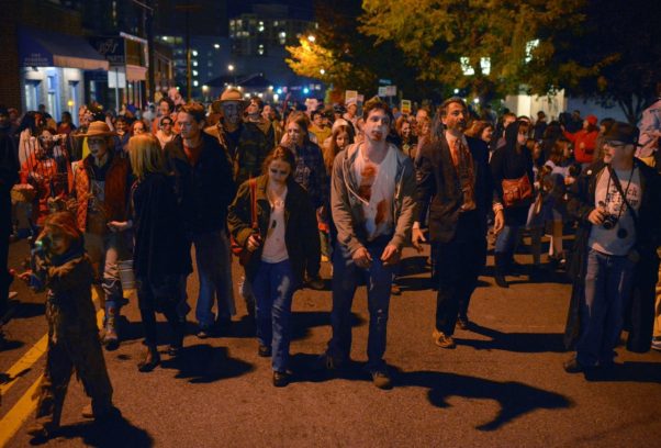 A crowd of zombies marching through Silver Spirng. (Photo: Bill O'Leary/Washington Post)
