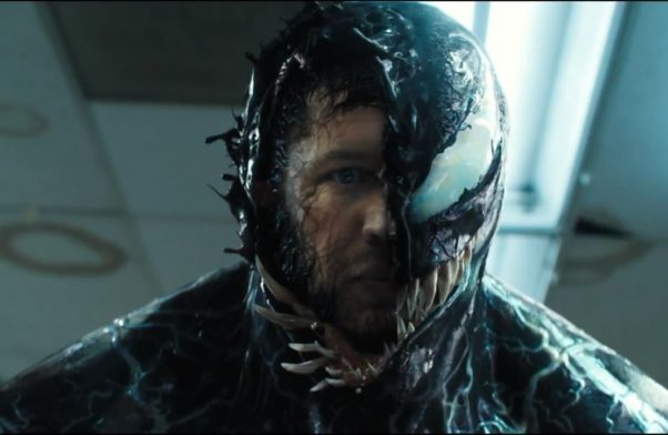 Tom Hardy changing into Venom. (Photo: Sony Pictures)