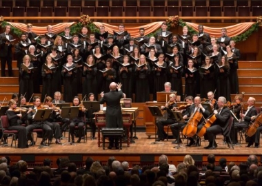 The National Symphony Orchestra and the University of Maryland Concert Choir on the stage of the Kennedy Center during a past performance of Handel's Messiah. (Photo: Scott Suchman)