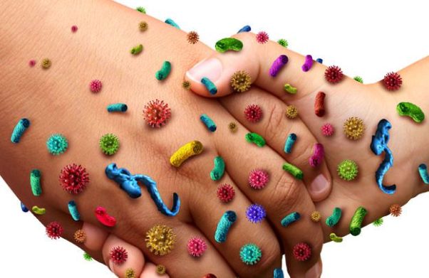 Shaking hands covered in germs and viruses. (Photo: Rite Aid)
