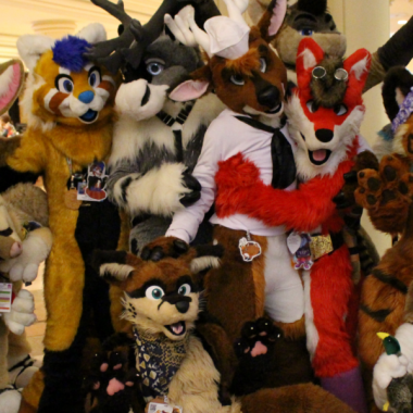 A group photo of people dressed up as furry animals. (Photo: Fur the More