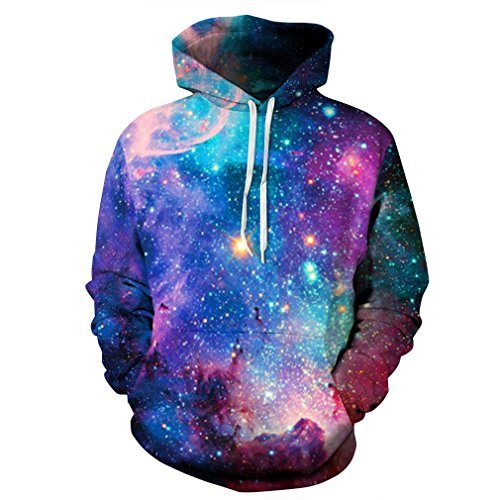 A blue hoodie with a photo of the galaxy and stars printed on it. (Photo: The Planets)