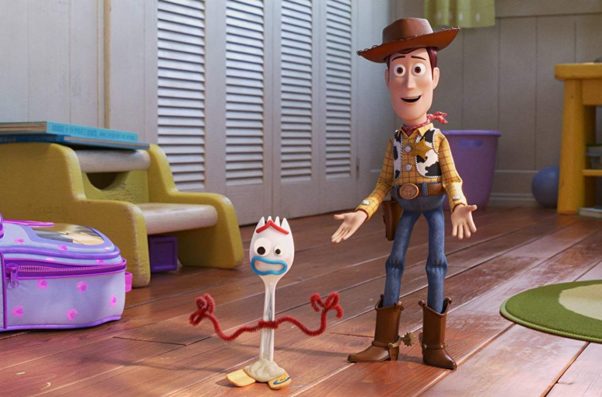 Woody standing in Bonnie's room with Forky walking away. (Photo: Disney/Pixar)