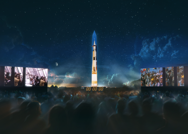 A 363-foot Saturn V rocket is projected onto the Washington Monument. (Photo: National Air & Space Museum)