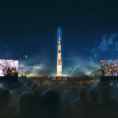 A 363-foot Saturn V rocket is projected onto the Washington Monument. (Photo: National Air & Space Museum)