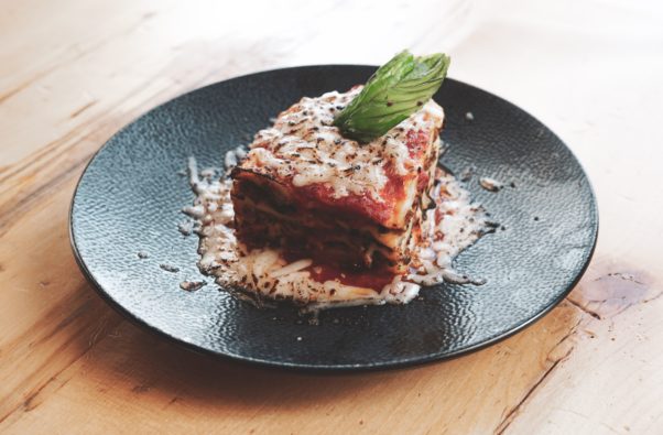 Classic lasagna on a black place at Lupo Verde. (Photo: Lupo verde)