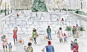 Drawing of people walking in an ice maze. (Photo: CenterCityDC)