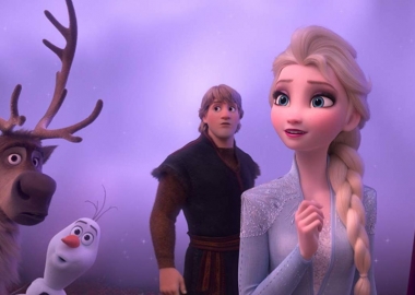 Sven, Olaf, Kristoff, Elas and Anna (l to r) stare at something off to the left. (Photo; Walt Disney Studios)