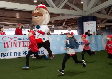Children and Teddy of the Racing Presidents race. (Photo: Washington Nationals)