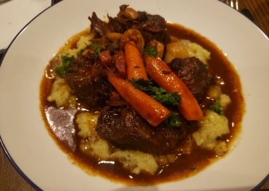 Beef bourguignon with short rib, carrots, pearl onions and mushrooms over mashed potatoes. (Photo: Mark Heckathorn/DC on Heels)