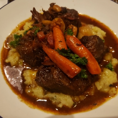 Beef bourguignon with short rib, carrots, pearl onions and mushrooms over mashed potatoes. (Photo: Mark Heckathorn/DC on Heels)