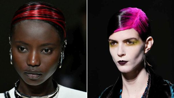 Bright hair seen on models for Alexander McQueen (left) and -Dries Van Noten- both in Paris. (Photos: Getty Images)