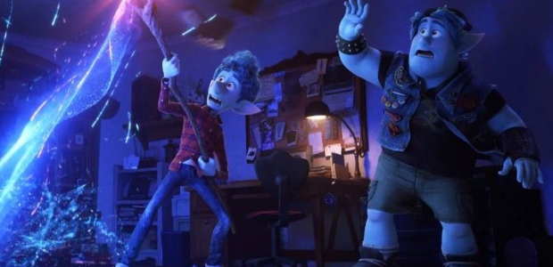 Ian Lightfood (Tom Holland) holds a staff and performs a magic spell that will bring his father back for a day while brother Barley (Chris Pratt) watches. (Photo: Walt Disney Studios/PIxar)