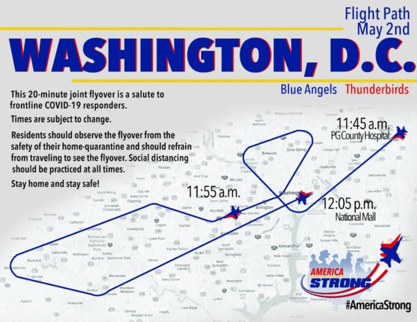 Map showing the flight patterns of the Blue Angels and Thunderbirds beginning at 11:45 a.m. Saturday. (Graphic: Blue Angels)