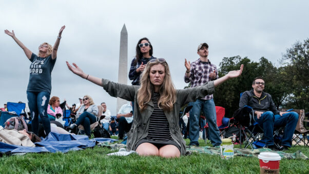Marchers gather on the National Mall for the Washington Prayer March 2020 lead by Evangelist Franklin Graham on Sept. 26, 2020 in Washington, DC. The congregation stopped and prayed over various sites throughout downtown Washington. (Photo:Michael A. McCoy/Getty Images)