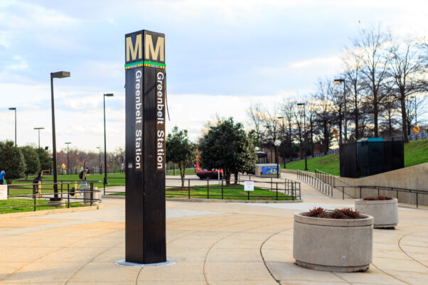 The sign in the plaza outside the Greenbelt Metro station. (Photo: The Diamondback)