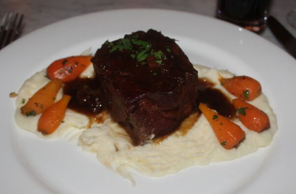 Guinness-braised Hereford beef with carrots and mashed potatoes. (Photo: Mark Heckathorn/DC on Heels)
