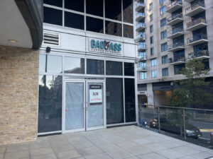 Out side of the Big Ass Coffee shop with a donkey on the sign and windows still covered up. (Photo: Katie Taranto)