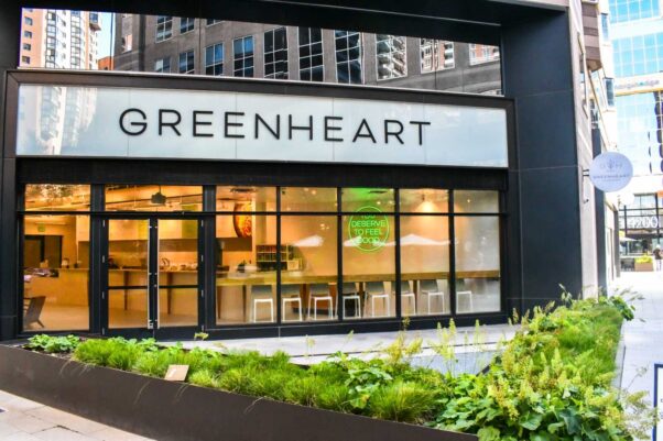 The exterior of Greenheart Juice Bar in Ballston with a front of windows and the name above. (Photo: James Jarvis)