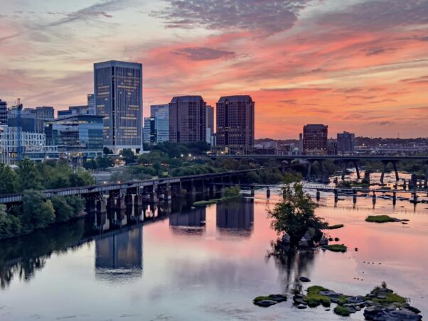 The Richmond skyline at dusk with the James River in the foreground. (Photo: Bill Draper Photography/Flickr)