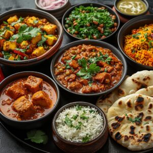 A table filled with different Caribbean dishes including rice, beans, curries and bread. (Photo: Soca Fusion)