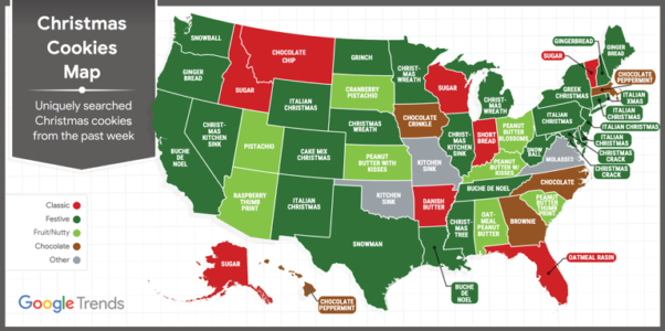 U.S. map showing top Christmas cookie searches by state from Dec. 10-17. (Map: Google)