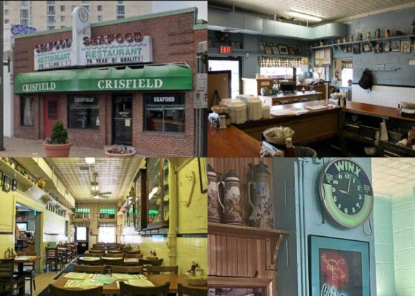 Images showing the outside of Crisfield Seafood, the dining room, shelves of memorabilia and other items. (Photos: Crisfield Seafood/Facebook)