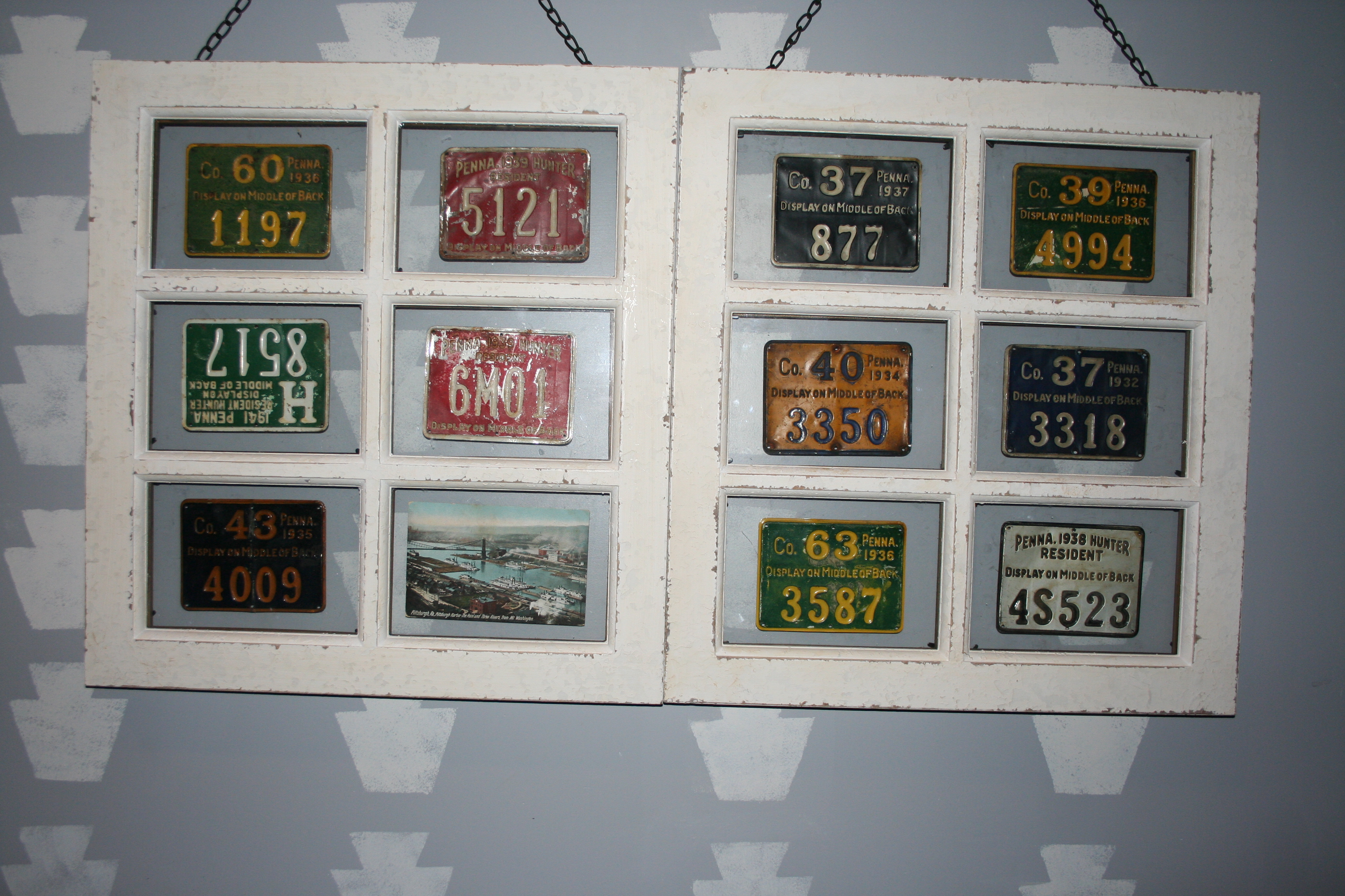 Wall art made out of old Pennsylvania hunting licenses in the men's room. (Photo: Mark Heckathorn/DC on Heels)